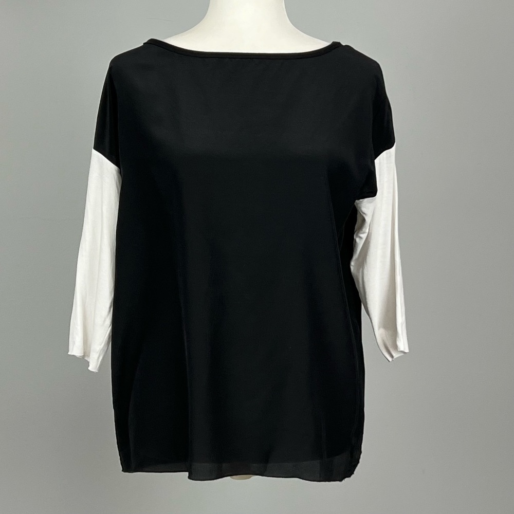 Anthropologie Bailey 44 Womens Paper Doll Silk Black White Colorblock Top XS